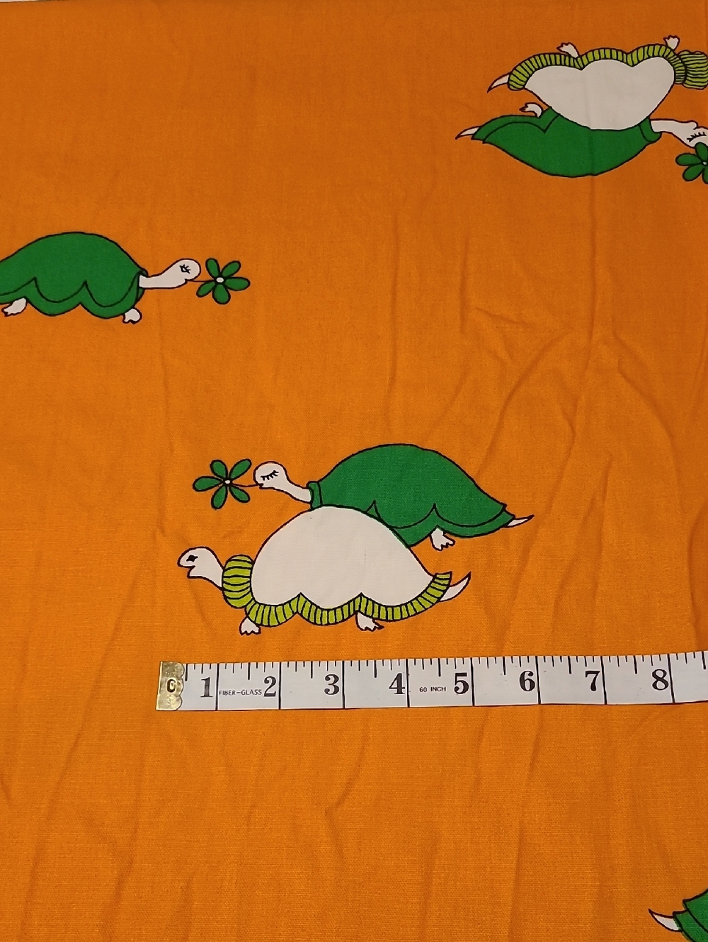 Vintage Turtle Fabric Cotton, Orange Green Thick Ameritex Co. - Picture 2 of 10